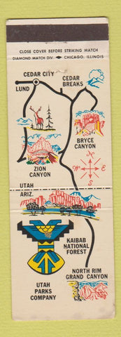 Matchbook Cover Utah Parks Company Union Pacific Railroad Cedar City UT WEAR #1