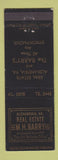 Matchbook Cover - MH Barry Real Estate Alexandria VA