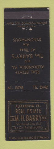 Matchbook Cover - MH Barry Real Estate Alexandria VA