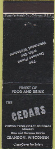 Matchbook Cover - Cedars Crandon WI