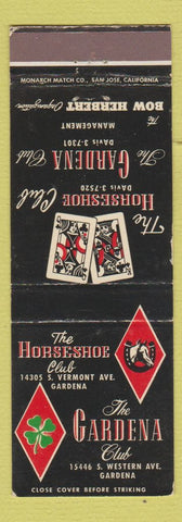 Matchbook Cover - Gardena Club Horseshoe cards CA WEAR