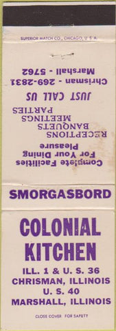 Matchbook Cover - Colonial Kitchen Marshall Chrisman IL
