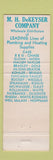Matchbook Cover - MH De Keyser Company Detroit MI Plumbing Heating Supply