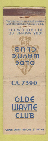 Matchbook Cover - Olde Wayne Club Detroit MI WEAR feature