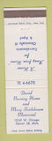 Matchbook Cover - David Nursing Home Mary Teitlebaum Memorial Detroit MI