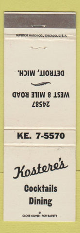Matchbook Cover - Kostere's Restaurant Detroit MI