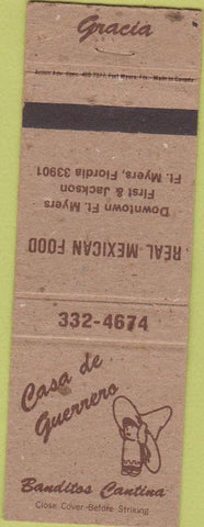 Matchbook Cover - Casa De Guerrero Fort Myers FL