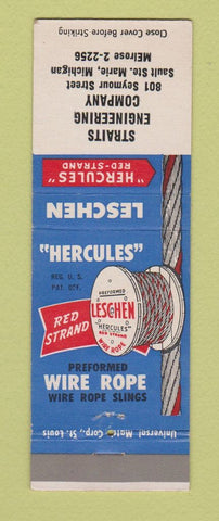 Matchbook Cover - Leschen Wire Rope Hercules Straits Sault Ste Marie MI
