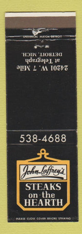 Matchbook Cover - John Laffrey's Steaks on the Hearth Detroit MI