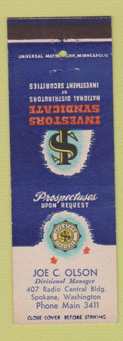 Matchbook Cover - Joe Olson Investors Syndicate Spokane WA