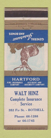 Matchbook Cover - Hartford Insurance Walt Hinz Bothell WA