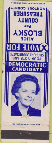 Matchbook Cover - Alice Blosky County Treasurer Montour County