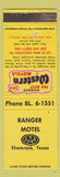 Matchbook Cover - Ranger Motel Shamrock TX Best Western