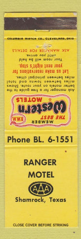 Matchbook Cover - Ranger Motel Shamrock TX Best Western