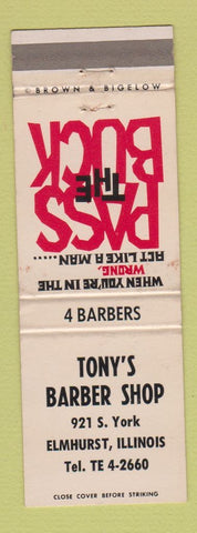 Matchbook Cover - Tony's Barber Shop Elmhurst IL