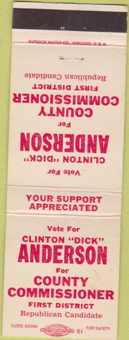 Matchbook Cover - Clinton Anderson County Commissioner
