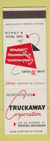 Matchbook Cover - Truckaway Corporation Pontiac MI GMC Truck Coach SAMPLE