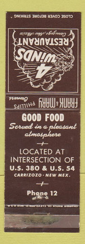Matchbook Cover - 4 Winds Restaurant Carrizozo NM WEAR