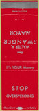 Matchbook Cover - Walter Swanger Mayor election Lebanon PA