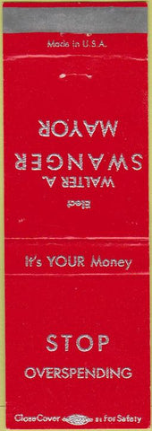 Matchbook Cover - Walter Swanger Mayor election Lebanon PA