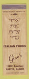 Matchbook Cover - Gino's Italian Restaurant Harvey IL