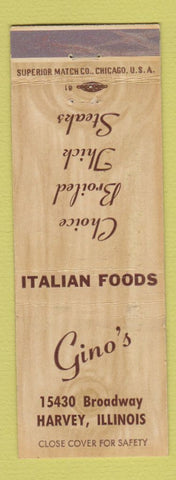 Matchbook Cover - Gino's Italian Restaurant Harvey IL