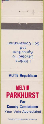 Matchbook Cover - Melvis Parkhurst County Comissioner