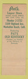 Matchbook Cover - Pat's Liquor Store Manhattan Beach CA SAMPLE