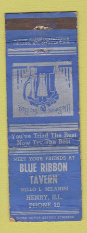 Matchbook Cover - Blue Ribbon Tavern Henry IL ARROW  WORN