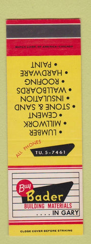 Matchbook Cover - Bader Building Materials Gary IL SAMPLE
