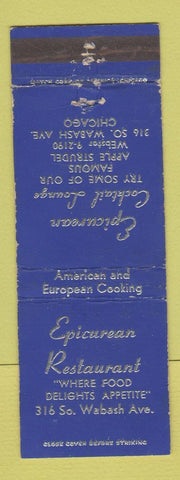 Matchbook Cover - Epicurean Restaurant Chicago IL WEAR