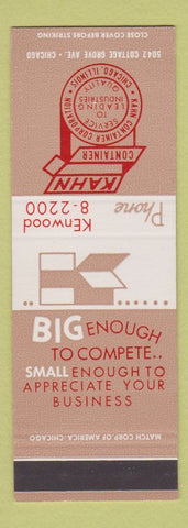 Matchbook Cover - Kahn Containers Boxes Chicago IL SAMPLE