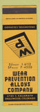 Matchbook Cover - Wear Prevention Alloys Company Englewood Colorado SAMPLE