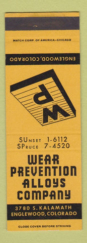 Matchbook Cover - Wear Prevention Alloys Company Englewood Colorado SAMPLE