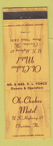 Matchbook Cover - Ok Chobee Motel Clewiston FL