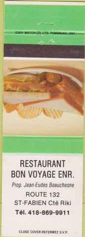 Matchbook Cover - Restaurant Bon Voyage St Fabien Cte Riki