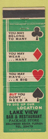 Matchbook Cover - Lakeview Bar Restaurant Hollywood Beach FL