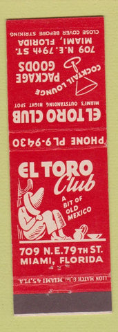 Matchbook Cover - El Toro Club Miami FL