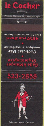 Matchbook Cover - Le Cocher Restaurant QC
