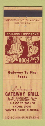 Matchbook Cover - Anderson's Gateway Grill Winter Park FL