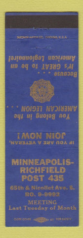 Matchbook Cover - American Legion Minneapolis MN Richfield Post