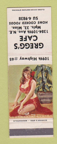Matchbook Cover - Gregg's Cafe Minneapolis MN pinup