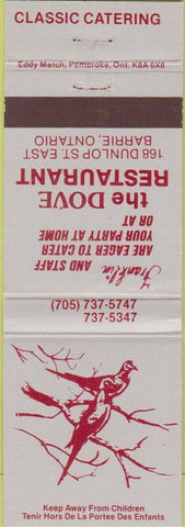 Matchbook Cover - Dove Restaurant Barrie ON