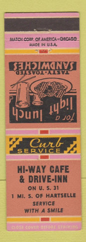 Matchbook Cover - Hi Way Cafe Drive Inn Hartselle AL