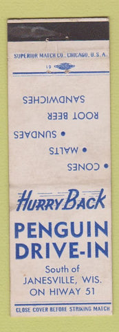 Matchbook Cover - Penguin Drive In Janesville WI