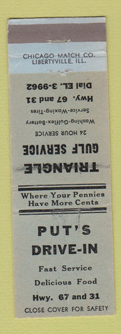 Matchbook Cover - Put's Drive In Triangle Gulf oil gas WEAR
