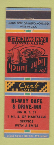 Matchbook Cover - HI Way Cafe Drive Inn Hartselle AL