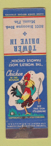 Matchbook Cover - Tower Drive In Miami FL feature Chicken in Rough WEAR