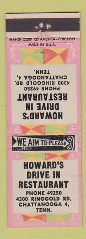 Matchbook Cover - Howard's Drive In Restaurant Chattanooga TN #1