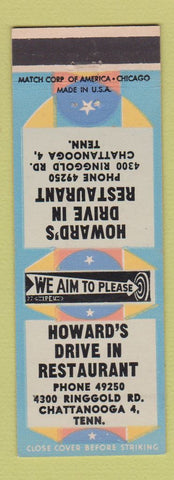 Matchbook Cover - Howard's Drive In Restaurant Chattanooga TN #2